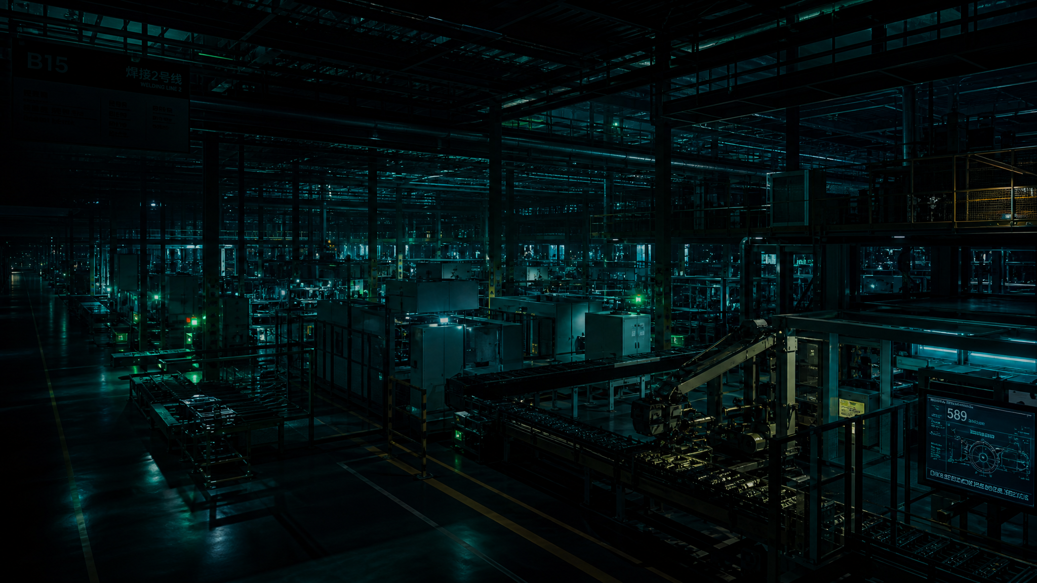 Planta de manufactura industrial de noche